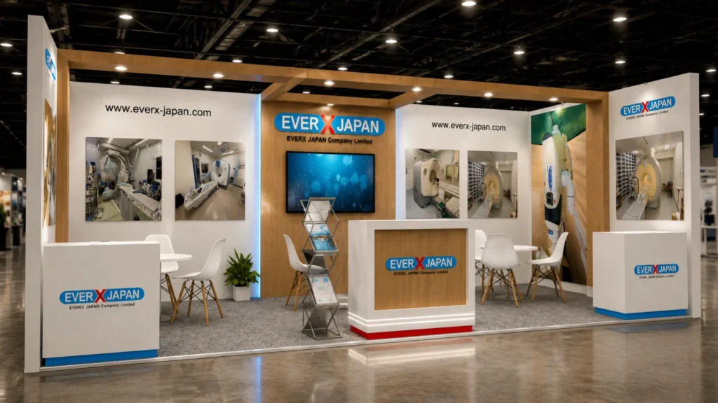 Innovative EverX Japan exhibition booth with branded displays by exhibition stand builder