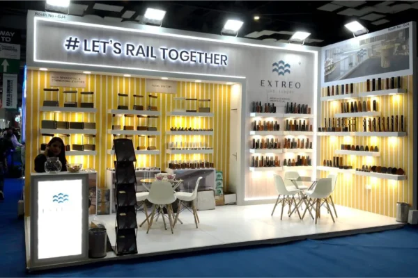 Professional Extreo exhibition booth with elegant lighting by experienced exhibition stand builders